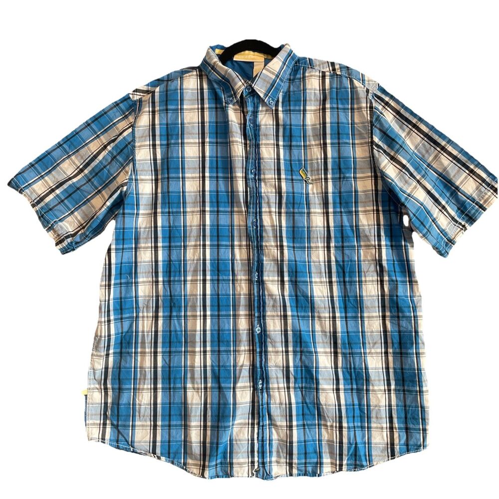 Rocawear Classic Plaid Button Up Shirt Blue Casual Outdoors Men’s 2XL